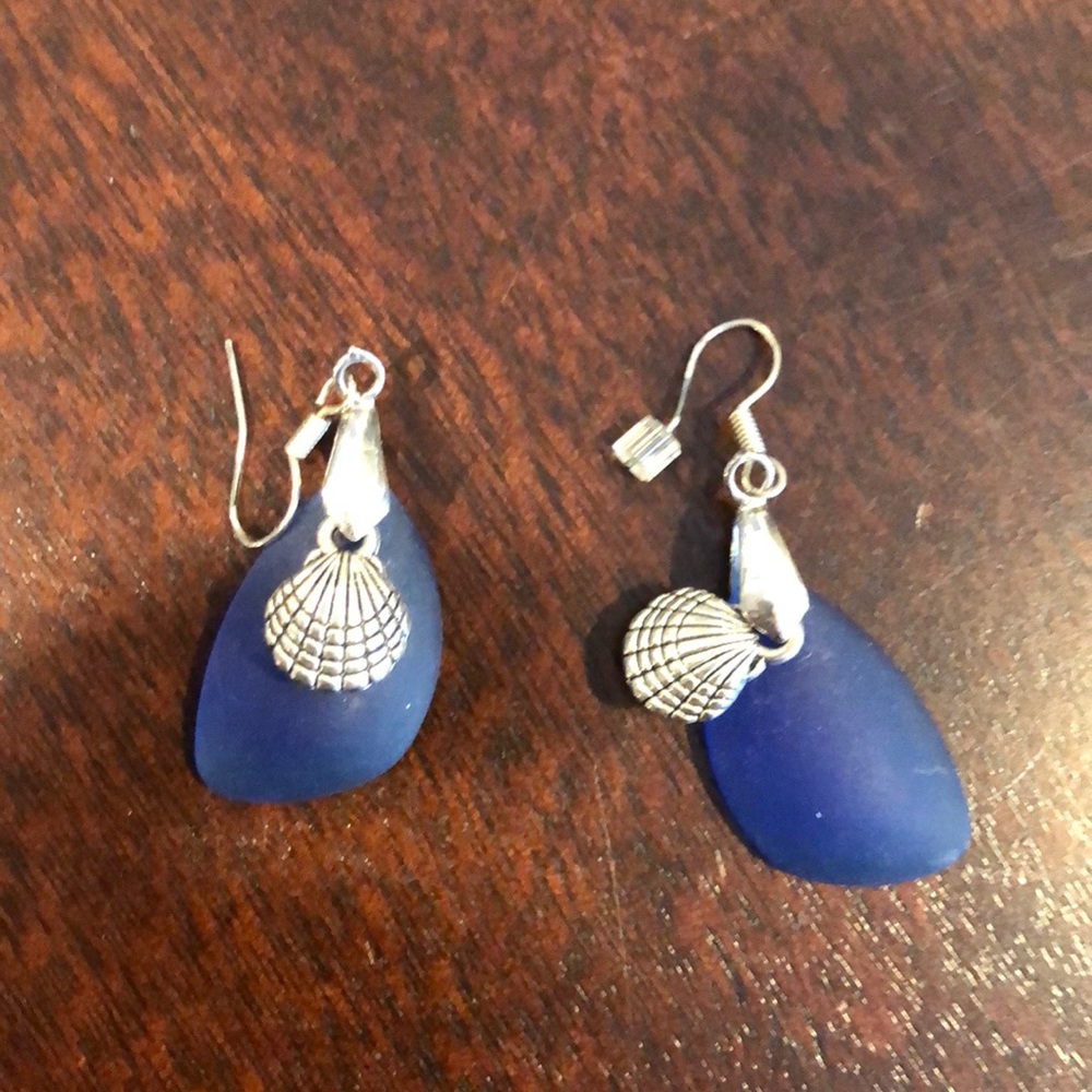 Blue sea glass earrings